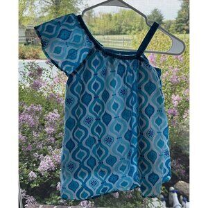 Gymboree Girls‎ Teal Blue One Shoulder Flutter Sleeve Top, Size 12